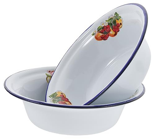Zerodeko 2piezas Lavabo De Esmalte Grueso Estilo Antiguo Para Barbacoa Recipiente Esmaltado Palangana Antigua Vajilla Esmaltada Hogar