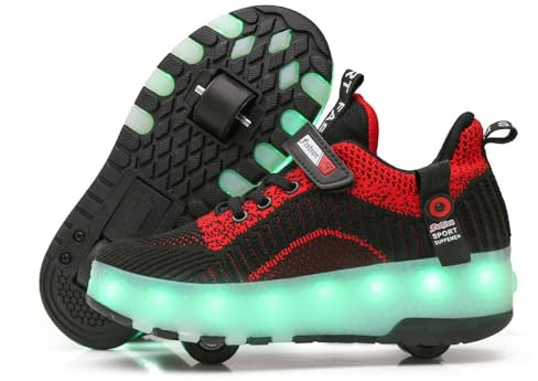 ENEN Chaussure a Roulette Lumière LED, Chaussures a roulettes Retractable Garçons Basket Roulette pour Enfant Fille Roller 2 Roues Adolescents pour Intérieur Extérieur 28-40 EU