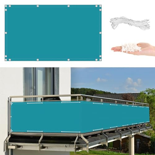 AYLFBFU Sichtschutz Balkon 120x900cm Blickdichte Windschutz und UV-Schutz, Balkonbespannung für Balkon Terrasse Garten, (in div. Größen & Farben), Blau
