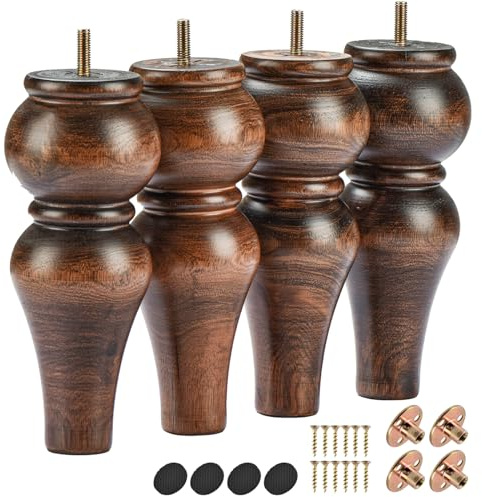 La Vane 20cm Massivholz Möbelfüße 4 Stück Klassisch DIY Kugelfüße Glasur | Ø9 cm (statt üblich 6 cm) Höhere Tragkraft, inkl. M8 Montageplatten & Bodenschoner, für Sofa Tisch Schrank Ottomane Stuhl