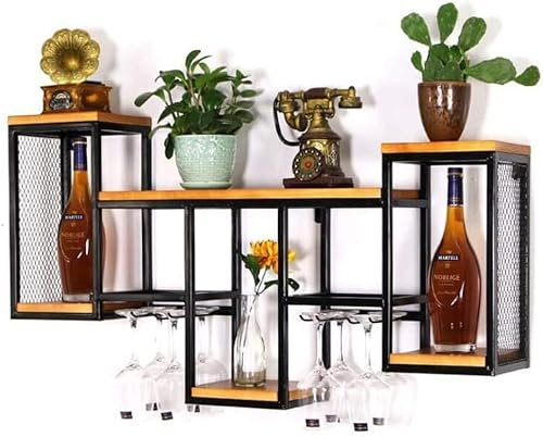 Vintage-Weinregal zur Wandmontage, rustikaler Flaschenglashalter, Bar, Küche, Zuhause, Wandregal, Weinkelch, Stielglas, Aufbewahrung, Ausstellungsregal