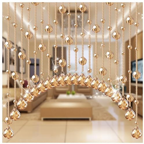 JTWWDM Panneau De Rideau De Fenêtre en Perles De Cristal Arqué, Rideaux De Porte Suspendus en Perles Séparateur De Pièce, pour Mariage Ou Décoration Murale,d'or,20