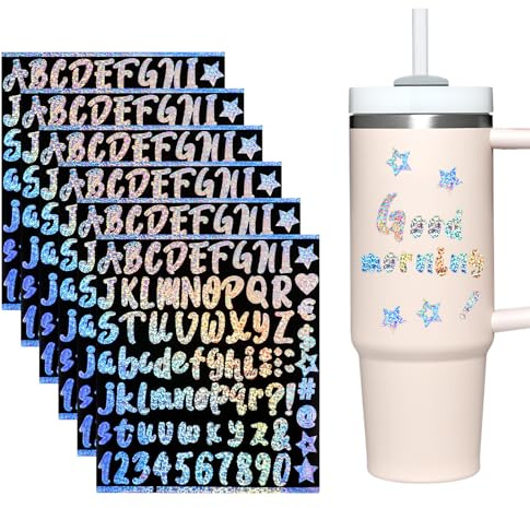 6Pcs Vinyl Letter Stickers for Stanley Cup Waterproof Personalized Alphabet Sticker Colorful Glitter Name Tags Logo Sticker Self Adhesive Letters Water Bottle Stickers for Mugs Notebooks Phone Decor