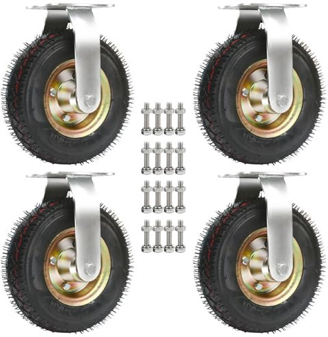 SAGIDAR Bockrolle Luftreifen Gummi Lenkrolle, Industrierollen Schwerlast Tragfähigkeit 150kg, Plattformwagen Rad Ø15/20/25cm, Leise Gummirollen 360°Drehbar, Für Alle Böden Oder Teppiche(25cm)