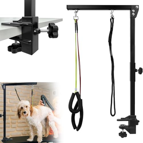 TOOSOAR Braccio Pieghevole per la Toelettatura, Con Morsetto, Cappio per la Toelettatura del Cane e Due Supporti Senza Sedersi,Regolabile in Altezza per Cani Grandi e Piccoli
