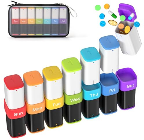 Lotour Pastillero para 7 días por la mañana y por la noche, pastillero para 7 días, 2 compartimentos, caja para pastillas, organizador de pastillas grande, pastillero para vitaminas