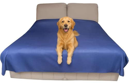Wasserdichte Bettschutzauflage (doppel, 244 x 208 cm; blau) – Weiche, dünne und beidseitig verwendbare Decke für Hunde, Katzen, andere Haustiere; Inkontinenz, Urin, Schmutz, Tierhaare, Speichel