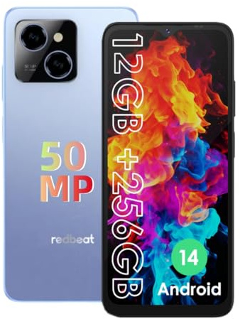 Smartphones Android 14 6.6 inch, 12Go RAM 256Go ROM Extensible 1TB, Telephone Portable Pas Cher, Affichage HD, Octa-Core, 5000mAh, 50MP Camerca, Face Fingerprint Lock