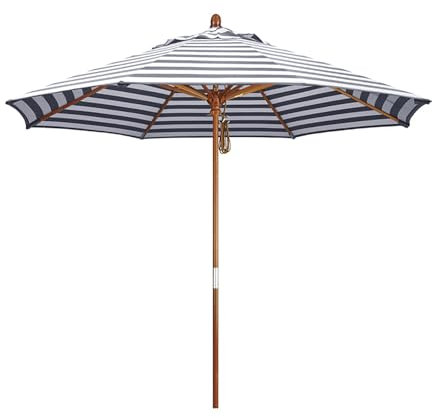 Parasol de terrasse à rayures de 2,7 m - Imperméable - Protection solaire - Parasol de jardin pour balcon, terrasse et plage - Parasol pliable en bois