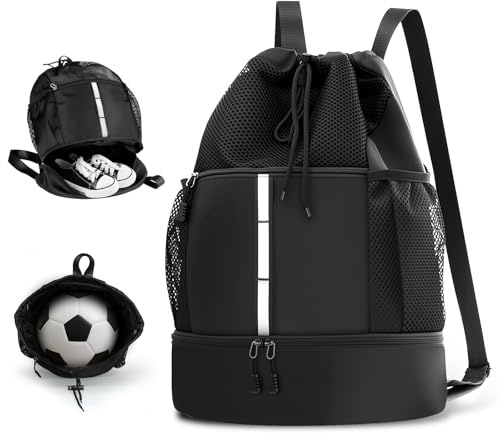 ZXK CO Sportbeutel mit Kordelzug, Wasserdichter Turnbeutel Gym Bag, Sportrucksack mit Schuhfach und Nassfach - Sporttasche für Fitness, Schwimmen, Reisen – Leicht & Atmungsaktiv Schwarz Unisex