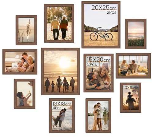 Feihorrm Set of 12 Picture Frames, Walnut Photo Frames, Wall & Tabletop | Photo Frames Multiple Pictures, Multi Size Collage Picture Frames Includes 4pcs 4x6, 4pcs 5x7, 2pcs 6x8, 2pcs 8x10
