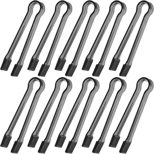 8 Pcs Plastic Buffet Serving Tongs, Clear Kitchen Mini Serving Utensil Tongs for Food Ice Salad Buffet Barbecue Cookies, 6.3 Inches (Black)