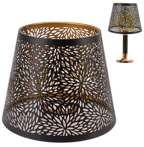 Pantalla de Lámpara Decorativa, E27 E26 Pantallas Pequeñas, Diseño Geométrico Calado, Estilo Moderno, Lámparas de Araña Pantalla Lampara Pie Pantalla Decorativa para Sala de Estar Dormitorio (Negro)