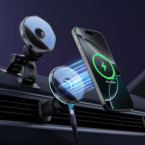 YVVV 15W Magnetische Autohalterung mit Ladefunktion, Handyhalterung Auto mit Starken Magneten & Schnellladung, 360° Drehbare Handy Halterung für iPhone 16/15/14/13/12, Armaturenbrett/Lüftung