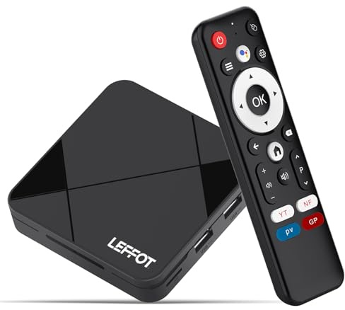 Android 14.0 TV Box 2025, LEFFOT 4K Ultra HD Boitier Smart TV, 2Go RAM 8Go ROM, Boitier Android avec HDR10, Commande Vocale, 2.4G & 5G WiFi 6, 100M Ethernet, BT 5.4, USB 3.0, RK3518 Quad Core A53