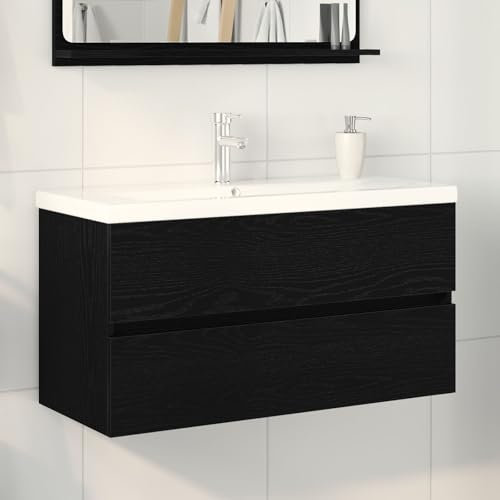 vidaXL Diskho skåp med dörr Svart ek 90 x 39 x 62 cm Konstruerat trä, Badrumsförvaring, rektangulär handfatsskåp, moderna organiserare, eleganta möbler, platsbesparande