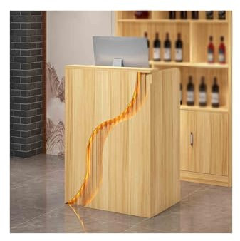 HUFIREHU Empfangstheke BüRotheke Rezeptionstisch Verkaufstheke RezeptionsmöBe Modern HöLzerne Kassentheke Verkaufstresen Mit AbschließBaren Schubladen Empfangstheke Mit Led-Beleuchtung(Light Walnut,60