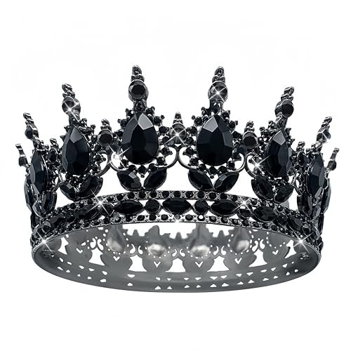 [Geschenkbox verpackt] Vintage Rund Braut Haarschmuck Diadem Krone Hochzeit Deko Damen Crown Schwarz Strassstein Tiara Königin Krone Geburtstag Tortenaufleger Mädchen Prinzessin Krone Erwachsene