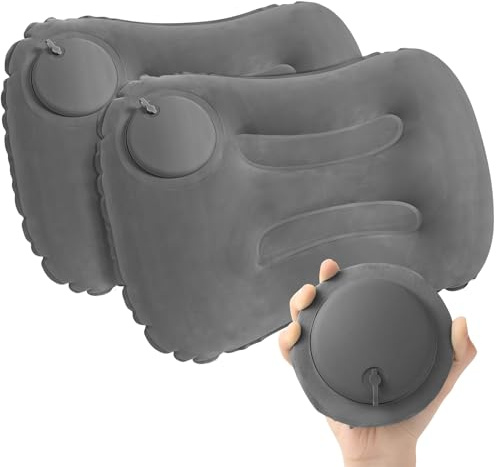 Vivikivi 2-Pack Inflatable Beach Pillow, Press-to-Inflate Design, Grey | Portable Camping Pillows, Lightweight Compact Inflatable Pillows for Beach, Hiking, Backpacking, Airplane Travel