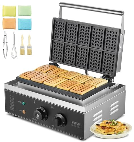 10PCS Commercial Waffle Maker 1550W Electric Rectangle Waffle Machine Non Stick Plates Fast Heating Waffle Baker for Restaurant Cafe Food Stall and Home Use Heavy Duty Waffle Iron Maker