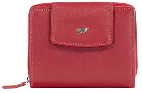 BRAUN BÜFFEL Damen Geldbörse aus echtem Rindsleder Golf mit RFID Schutz - Mittelgroße Reißverschluss-Geldbörse mit 12 Kartenfächern - Edles Rot