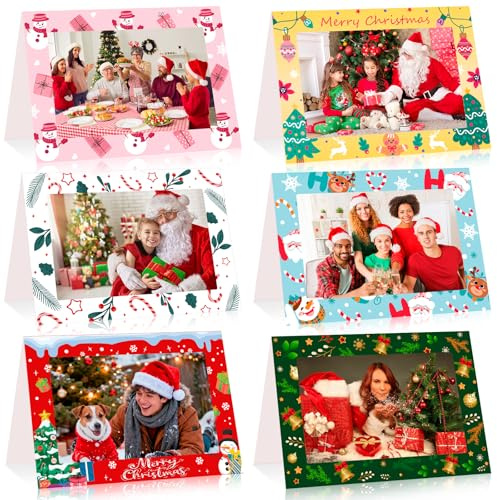 HOWAF 24 Stk Weihnachtskarten mit Umschlag Set, Bilderrahmen 10x15cm Fotorahmen für Mehrere Fotos Bilderrahmen Pappe bilderrahmen Weihnachten Foto Requisiten Weihnachten Basteln für Familie Freunde