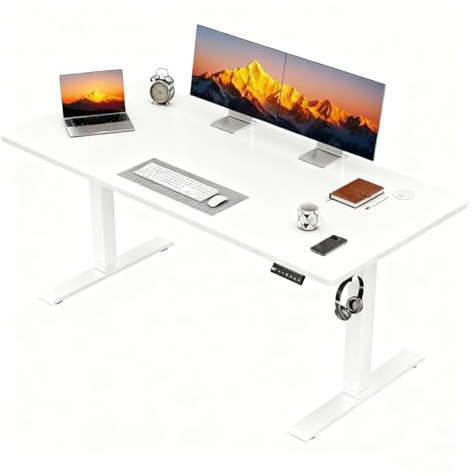 JUMMICO Höhenverstellbarer Schreibtisch, 130 x 60 cm, Elektrisch Schreibtisch Höhenverstellbar, Ergonomischer Steh-Computertisch, Weiß