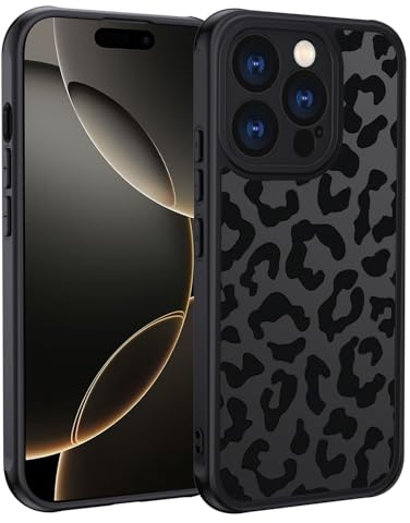 XTCASE Cover per iPhone 16 Pro, Custodia Aesthetic Leopardata Motivo Traslucida Opaca Posteriore Ultra Sottile Leggera Silicone TPU Morbido Antiurto Retro PC Rigido Antigraffio Case, Nero