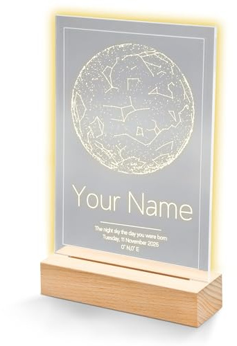 Engravery Glasbild mit LED Beleuchtung - Personalisierte Acrylscheibe mit Sternenbild und Name - Einzigartiges Lichtgeschenk für Freunde, Familie & besondere Anlässe