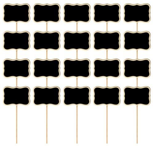 Uonlytech 20 Pezzi Mini Decorazioni per Lavagna Nera in Legno a Forma di Onda Cartelli per Piante da Giardino Etichette Scrivibili Gesso per Matrimoni Feste e Decorazioni Natalizie