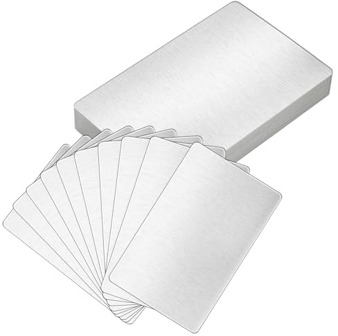 PYserne 50 Stück Metall Visitenkarten 8.6x5.4cm Silber Metall Karten | für Tintenstrahl und Laserbeschriftung, wasserfestes Aluminium, gravierbar für Büro und geschäftliche Anlässe