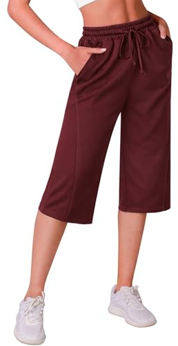 Crewhpo Pantacourt Femme Longueur 3/4 Taille Haute Poches Style Sport | Tissu Léger et Souple, Longueur Trois Quarts, Taille Haute Confortable, Pour Yoga, Marche et Loisirs, Pour un Confort Durable