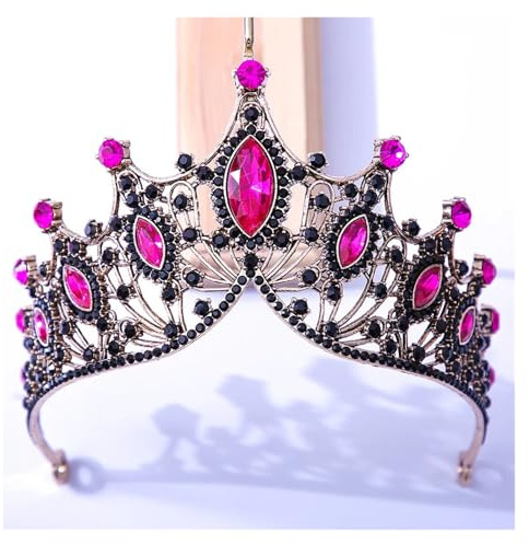 NVFDAOP Bling Crystal Bridal Tiaras Crowns Women Rhinestone Pageant Diadem Wedding Costume Hair Accessories(Vintage Rose)