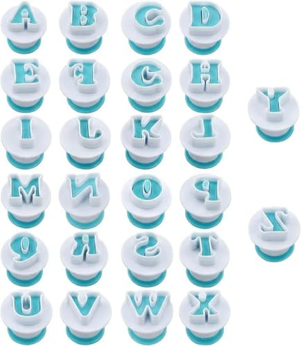 26PCS Uppercase Fondant Letter Cutters Icing Stamps, Edible Cake Letters for Wedding and Party Decoration