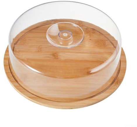 Cake Stand With Dome Lid | 10 Non-Slip Wood Cake Stand W/Clear Acrylic Dome Cover For Cakes/Pastries/Cheese Boards | For Birthday, Wedding, Party, Café