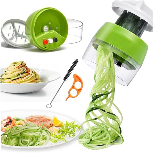 Espiralizador de verduras manual compacto con cepillo y pelador para calabacines y espaguetis de verduras