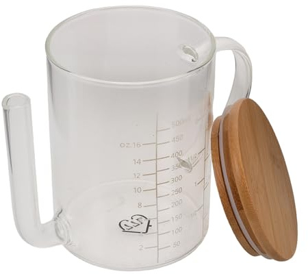 Uonlytech 2 tassen Soßentrenner aus Hitzebeständigem Glas mit Bambusdeckel Effizienter Fettabscheider und Ölabscheiderbehälter zum Kochen für Professionelle Küchen