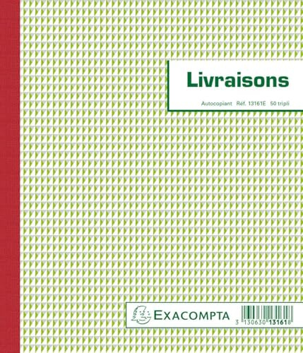 Exacompta - Réf- 13161E - Paquet de 5 manifolds LIVRAISONS - 50 feuillets numérotés et autocopiants - triplicatas (1 original plus 2 copies) - format 210 x 180 mm - fabriqué en France