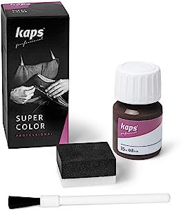 Tinte para Zapatos y Bolsos de Cuero y Textil con Esponja y Brocha, Kaps Super Color, 70 Colores (106 - marrón oscuro)