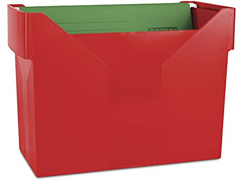 DONAU 7422001PL-04 Hängemappenbox mit 5 Hängemappen Free/ Hängeregister aus Bruchsicherem Kunststoff/ Praktische File Box für Ordner Mappen A4/ Farbe: Rot