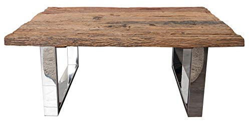 invicta INTERIOR riess-Ambiente Massiver Couchtisch Barracuda 110cm Teakholz mit Kufengestell und Glas Wohnzimmertisch
