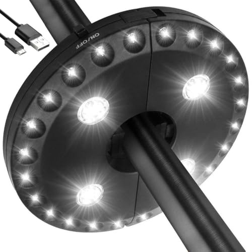 LATME Patio Umbrella Light Rechargeable Umbrella Lights– 10-25 Hours Runtime,Umbrella Pole Light 3 Lighting Modes Cordless,Patio Pool Accessories and Backyard Decor
