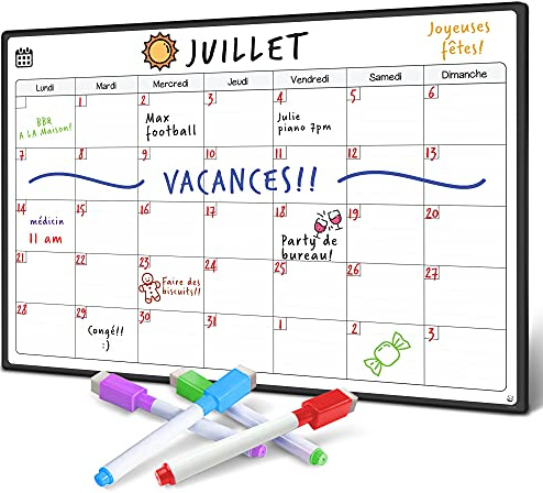 Smart Panda A3 Calendrier Magnétique Pour Frigo - Planifier Les Repas Familiaux, Listes De Courses ou Une Aide A L’étude - Tableau Aimanté - Mensuel - en Français