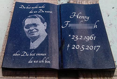 designgrab SwedL102-50x40x12 cm Grabstein offenes Buch aus Granit Schwedisch Black SS1 inkl. Beschriftung von Vor- und Nachname sowie Geburts- und Sterbedatum