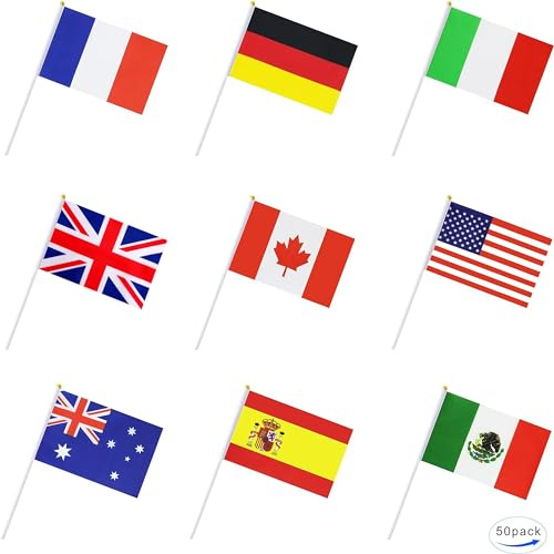 Drapeau international du monde 50 pays à bâton, petits drapeaux nationaux sur bâton, décorations de fête pour défilés, olympiques, coupe du monde, bar, événements sportifs scolaires, festivals