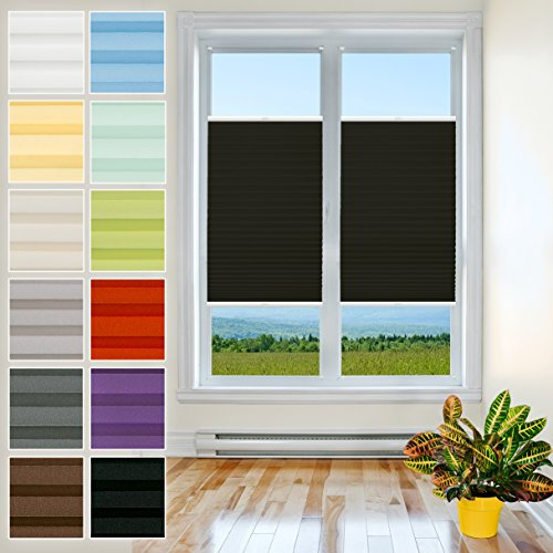 Plisart Premium Plissee Klemmfix Ohne Bohren, Schwarz 30x130cm, Sonnenschutz, Lichtdurchlässig, Easyfix Rollo Plissees für Fenster, Faltrollo, Jalousie zum Klemmen, Plisseerollo