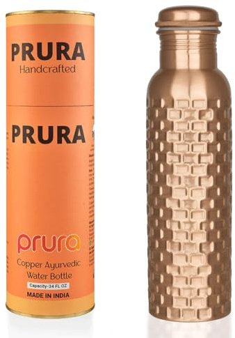 PRURA Bouteille d'eau ayurvédique anti-fuite en cuivre pour le sport, la gym, l'extérieur, le yoga
