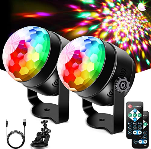 Luces Discoteca,Litake 2PCS 6 W Últimas Luz de Fiesta 6 LED 7 Modo de Color Cambiante Bola Discoteca Sonido Activado DJ Luces con 4M USB Cable y Control Remoto para coches Fiesta de Navidad Pub Boda