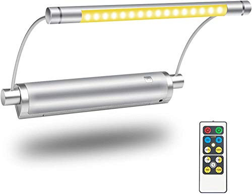 HONWELL Luci per Pittura LED senza fili a batteria,Lampada da parete Dimmerabile moderna per quadri con telecomando,16 LED Lampada da Specchio 100lm,300° ruotata testa Luce per Trucco,Argento