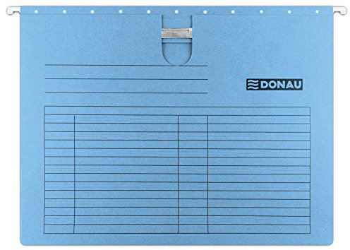 DONAU 7430001PL-10 Hängehefter mit Daumenausschnitt| 5 Stück, Hängeschiene und Vollsichtreiter inkl. auswechselbaren Blanko-Schildchen| Aus Recycling-Karton für DIN A4 Farbe: Blau| Grünen Punkt
